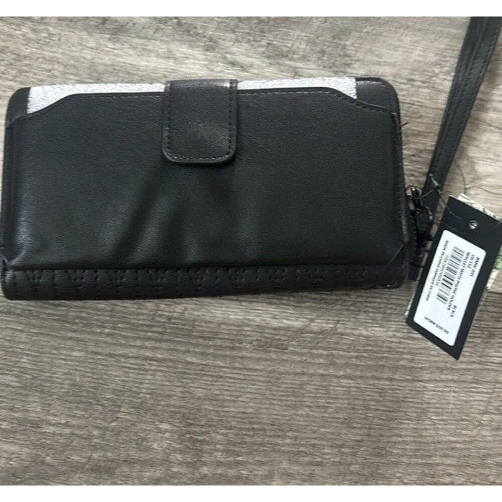 NWT Badgley Mischka Wallet With Phone Pocket Black Vegan Leather Wristlet Long